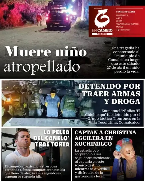 Portada de En Cambio - Tabasco (contraportada) del lunes, 28 de abril de 2025