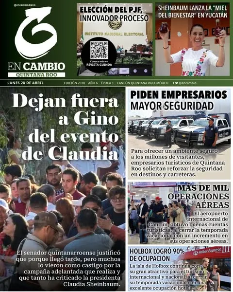Portada de En Cambio - Quintana Roo (portada) del lunes, 28 de abril de 2025