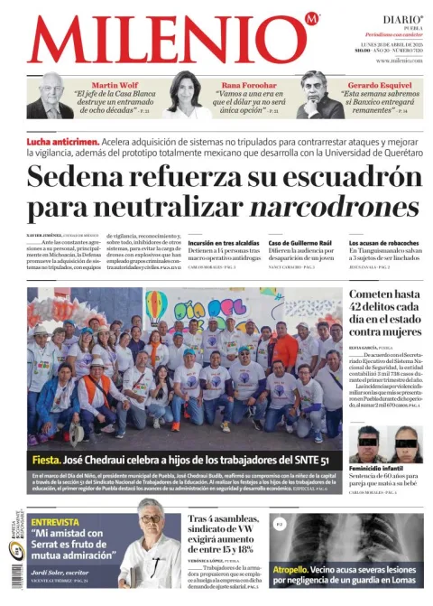 Portada de Milenio Puebla del lunes, 28 de abril de 2025