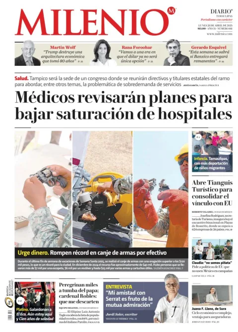 Portada de Milenio Tamaulipas del lunes, 28 de abril de 2025