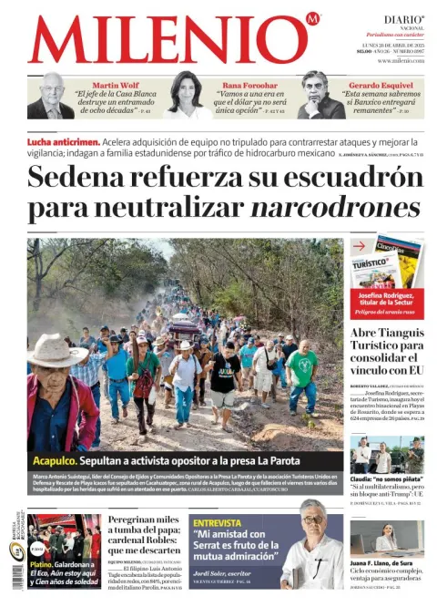 Portada de Milenio del lunes, 28 de abril de 2025