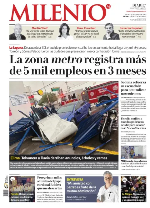 Portada de Milenio Laguna del lunes, 28 de abril de 2025