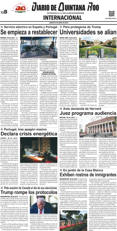 Portada de Diario de Quintana Roo (contra Portada)