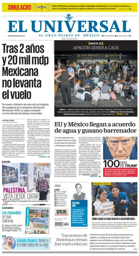 Portada de El Universal