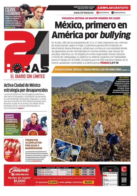 Portada de 24 Horas del martes, 29 de abril de 2025