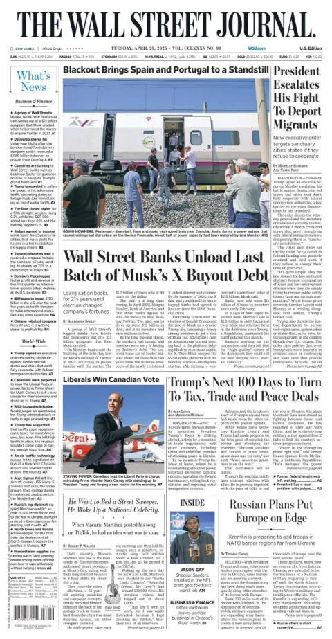 Portada de The Wall Street Journal del martes, 29 de abril de 2025