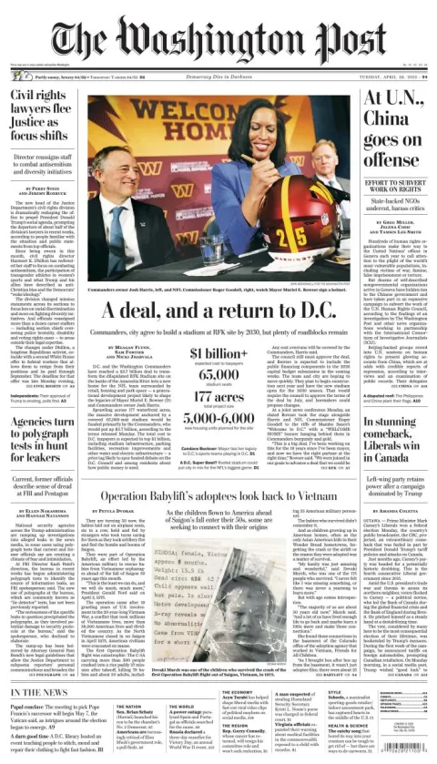 Portada de The Washington Post del martes, 29 de abril de 2025
