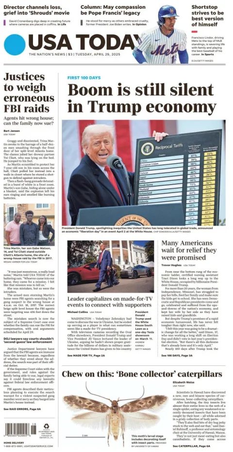 Portada de Usa Today del martes, 29 de abril de 2025