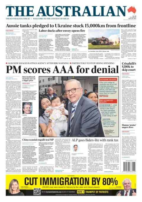 Portada de The Australian del martes, 29 de abril de 2025