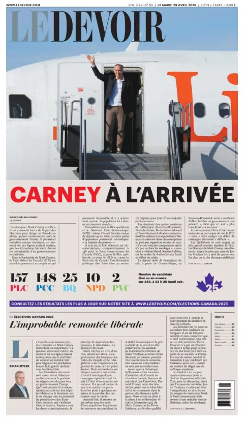 Portada de Le Devoir del martes, 29 de abril de 2025