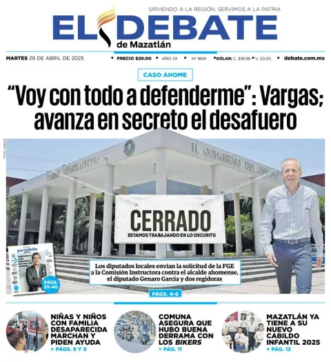 Portada de El Debate de Mazatlan