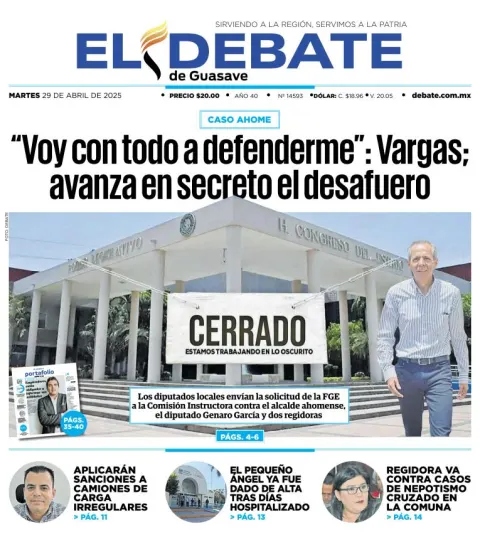 Portada de El Debate de Guasave