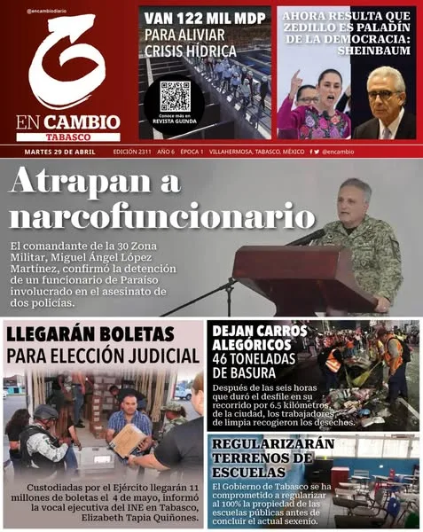 Portada de En Cambio - Tabasco (portada) del martes, 29 de abril de 2025