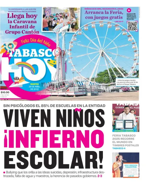 Portada de Tabasco Hoy del martes, 29 de abril de 2025