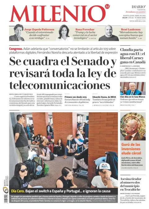 Portada de Milenio del martes, 29 de abril de 2025