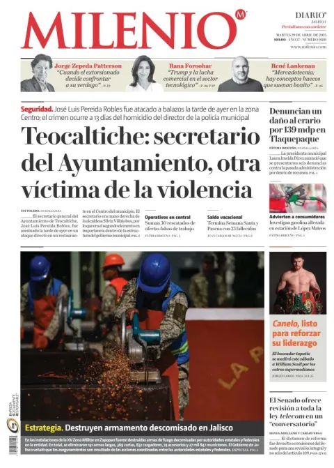 Portada de Milenio Jalisco del martes, 29 de abril de 2025