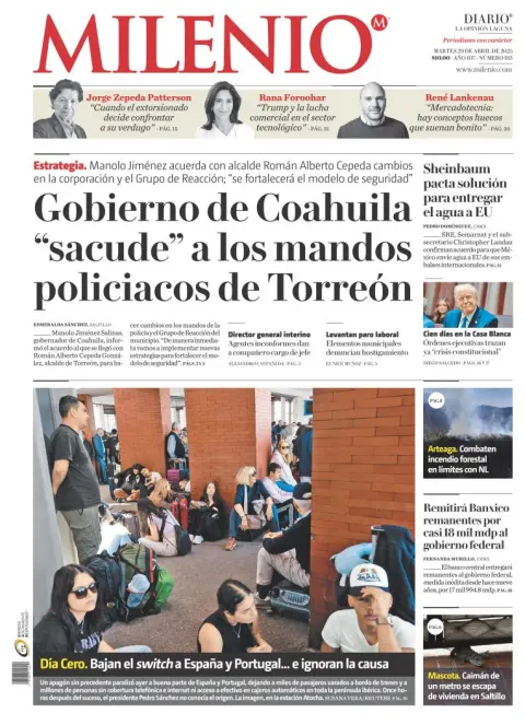 Portada de Milenio Laguna del martes, 29 de abril de 2025