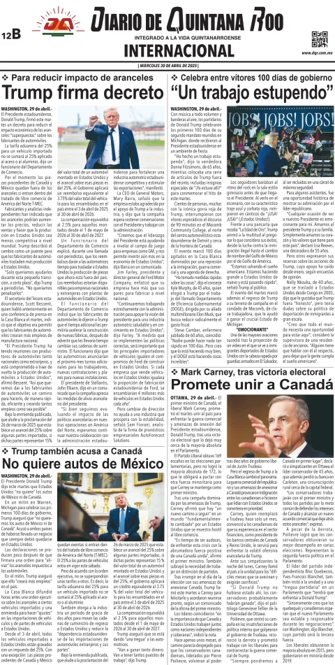 Portada de Diario de Quintana Roo (contra Portada)