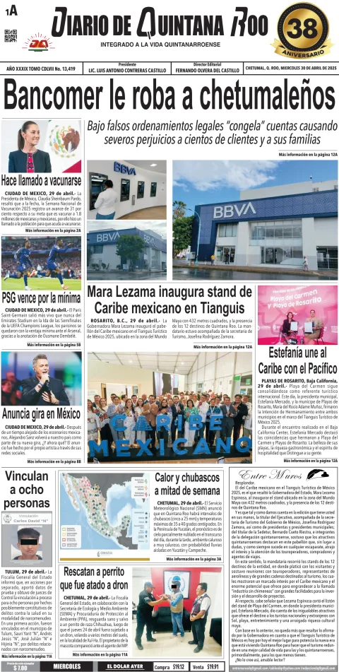 Portada de Diario de Quintana Roo (portada)