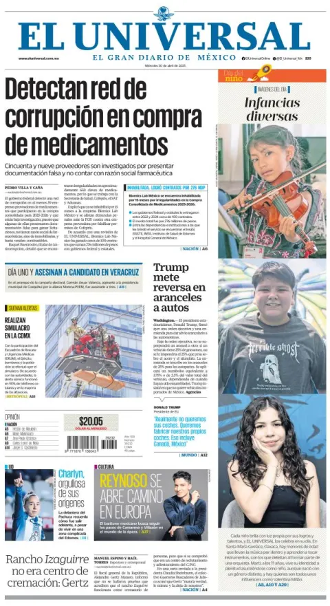 Portada de El Universal
