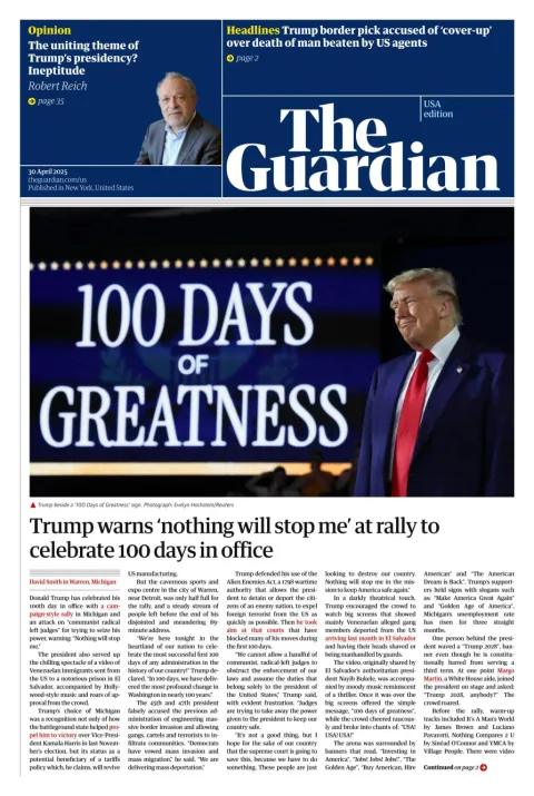 Portada de The Guardian (usa) del miércoles, 30 de abril de 2025