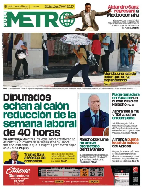 Portada de Publimetro Merida del miércoles, 30 de abril de 2025