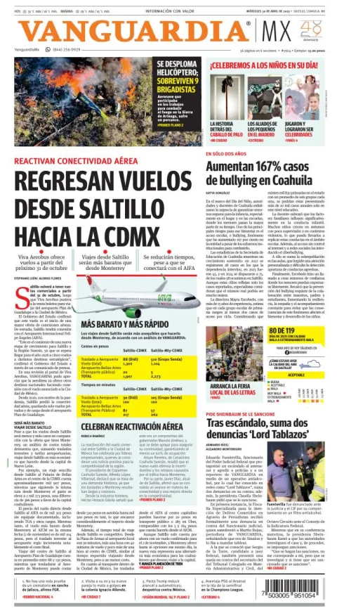 Portada de Vanguardia del miércoles, 30 de abril de 2025