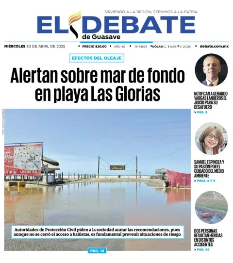 Portada de El Debate de Guasave del miércoles, 30 de abril de 2025