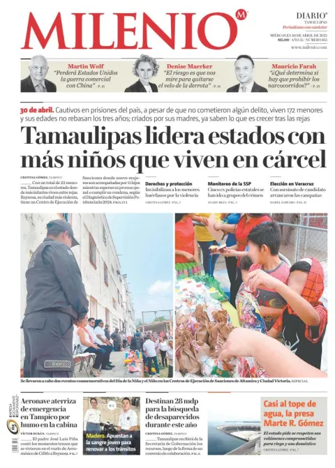 Portada de Milenio Tamaulipas del miércoles, 30 de abril de 2025