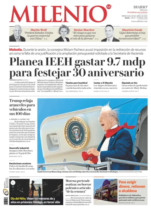 Portada de Milenio Hidalgo del miércoles, 30 de abril de 2025