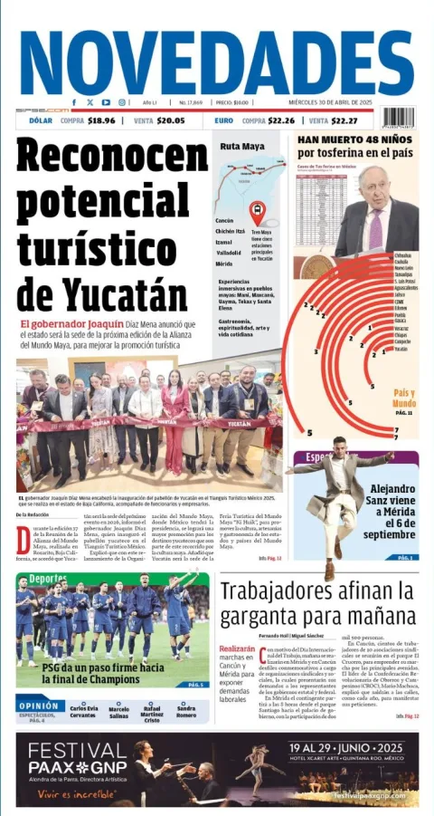 Portada de Novedades Quintana Roo del miércoles, 30 de abril de 2025