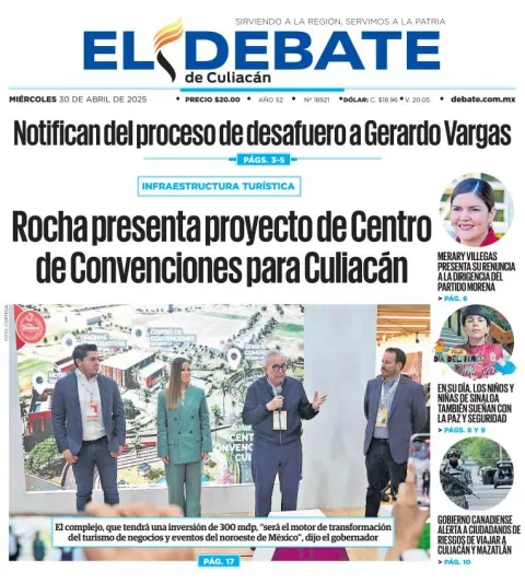 Portada de El Debate de Culiacan del miércoles, 30 de abril de 2025