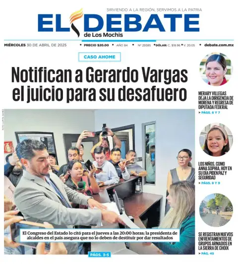 Portada de El Debate de los Mochis del miércoles, 30 de abril de 2025