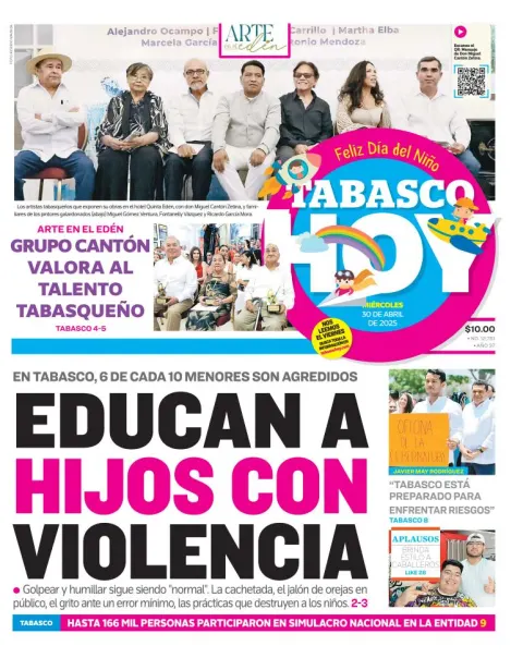 Portada de Tabasco Hoy del miércoles, 30 de abril de 2025