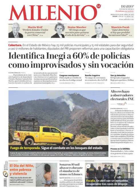 Portada de Milenio Edo de Mexico del miércoles, 30 de abril de 2025