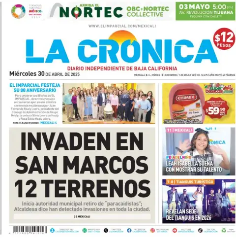 Portada de La Cronica del miércoles, 30 de abril de 2025
