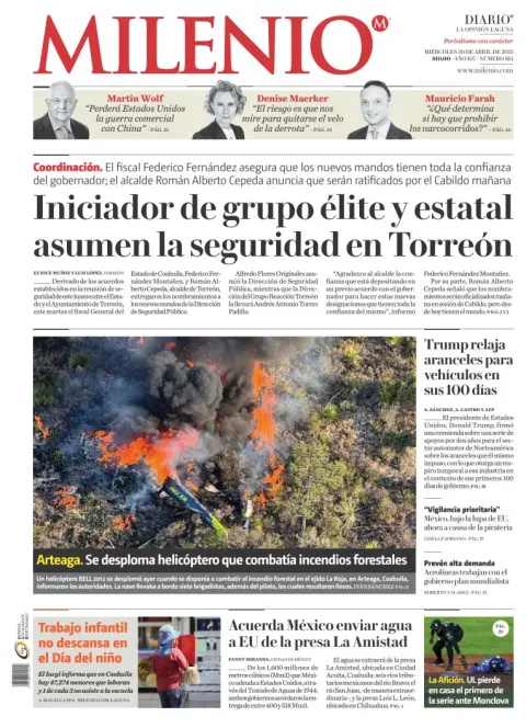 Portada de Milenio Laguna del miércoles, 30 de abril de 2025