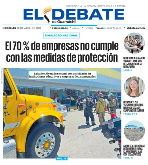 Portada de El Debate de Guamuchil del miércoles, 30 de abril de 2025