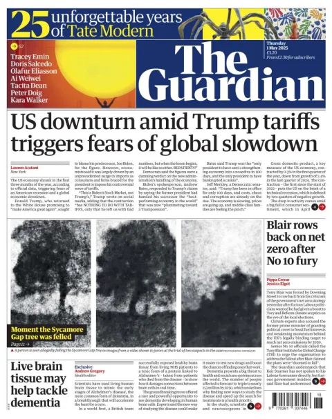 Portada de The Guardian (reino Unido)