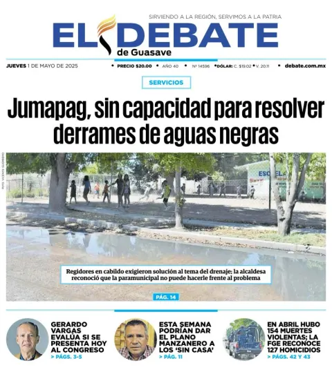 Portada de El Debate de Guasave del jueves, 1 de mayo de 2025