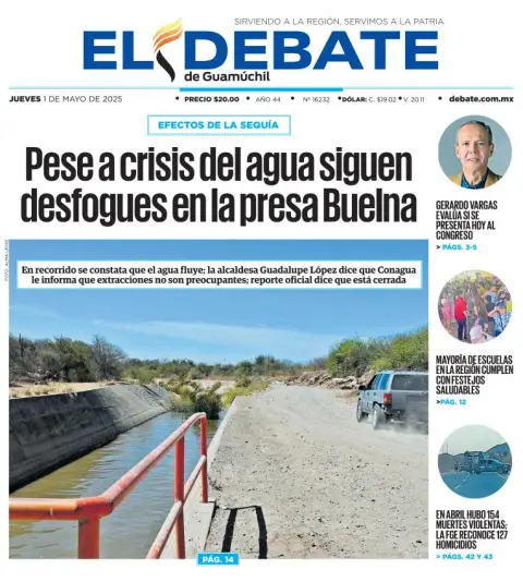 Portada de El Debate de Guamuchil del jueves, 1 de mayo de 2025