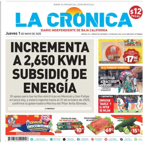 Portada de La Cronica del jueves, 1 de mayo de 2025