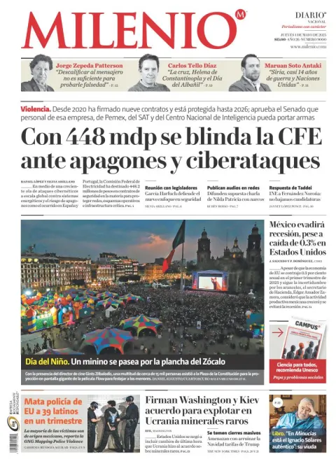 Portada de Milenio del jueves, 1 de mayo de 2025