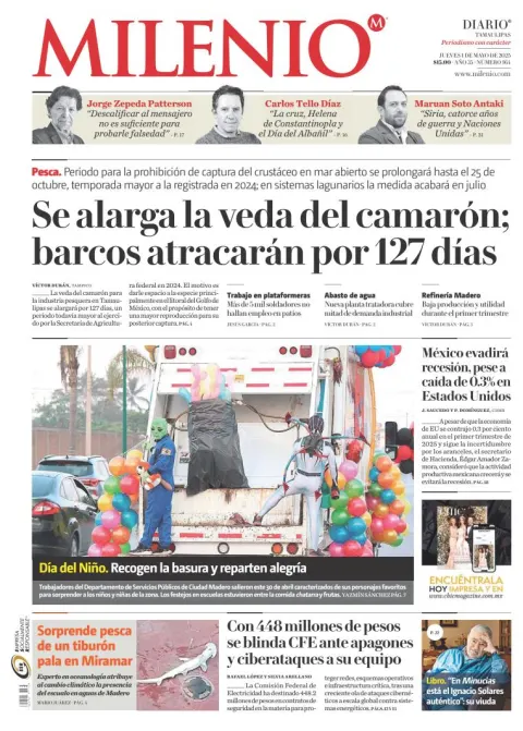 Portada de Milenio Tamaulipas del jueves, 1 de mayo de 2025