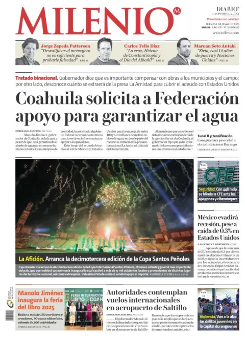Portada de Milenio Laguna del jueves, 1 de mayo de 2025
