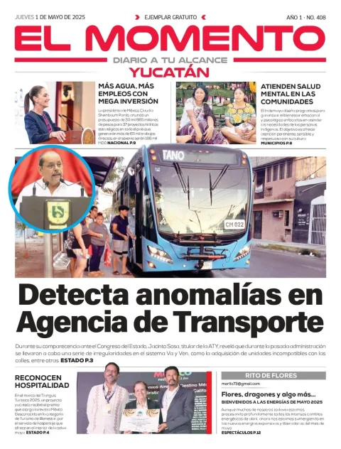 Portada de El Momento Yucatan del jueves, 1 de mayo de 2025