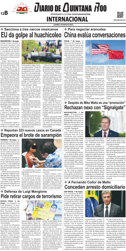 Portada de Diario de Quintana Roo (contra Portada)