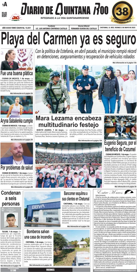 Portada de Diario de Quintana Roo (portada)