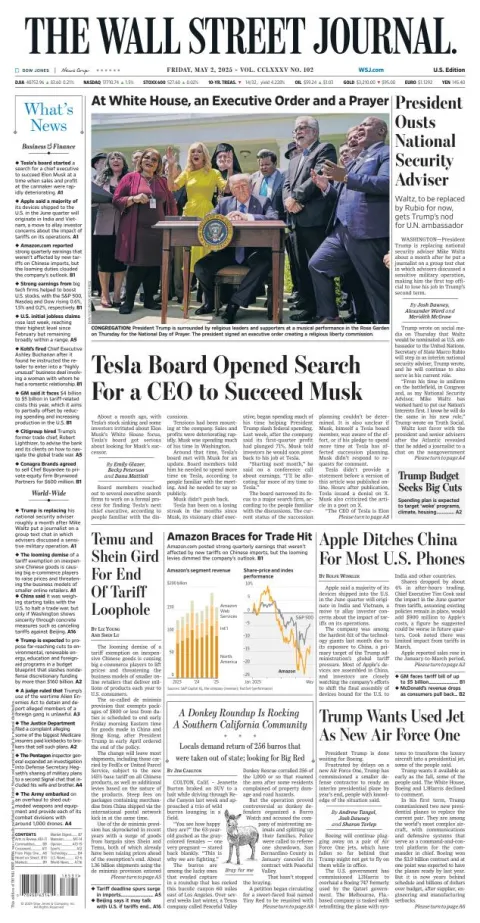 Portada de The Wall Street Journal del viernes, 2 de mayo de 2025