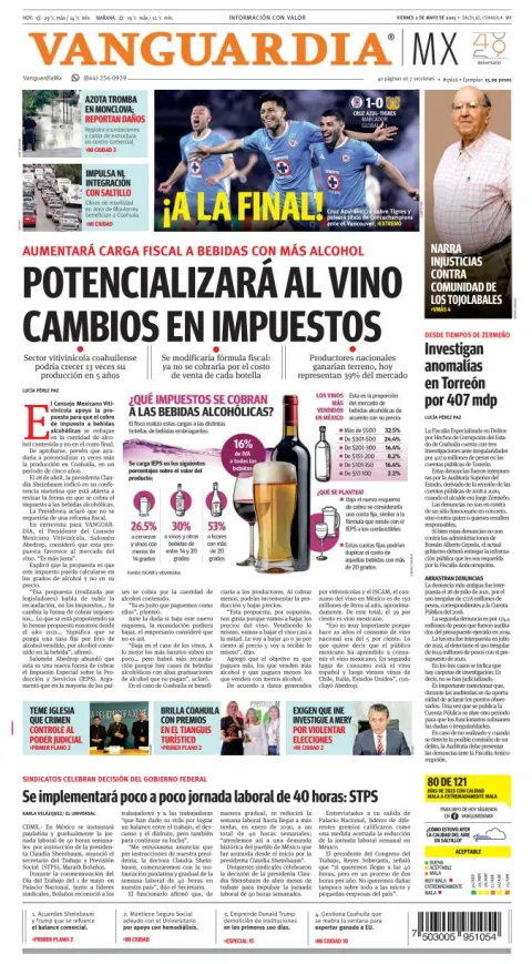 Portada de Vanguardia del viernes, 2 de mayo de 2025